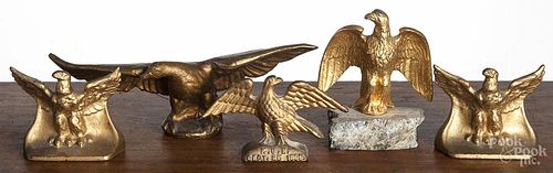 Five cast iron eagles, ca. 1900, one a paperweight, inscribed K. O. E. Sept. 25, 1869