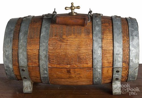Oak wine cask, ca. 1900, 10 1/2'' h., 18'' w.