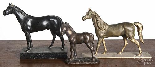 Three bronze horse figures, ca. 1900, largest - 8'' w.