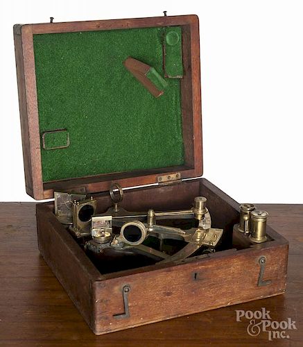 Riggs & Brothers, Philadelphia brass sextant, mid 19th c., in a fitted mahogany case, 10'' l.