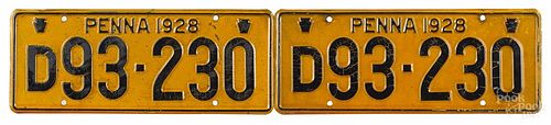 Pair of 1928 Pennsylvania license plates.