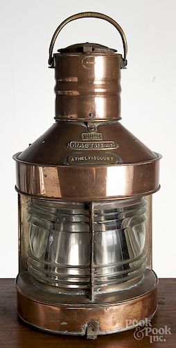 Richard Pickersgill & Son brass and copper Masthead ship's lantern, 20th c., 25'' h.