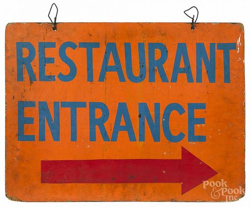 Painted plywood Restaurant Entrance sign, mid 20th c., 18'' x 24''.