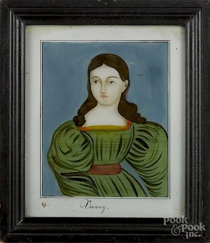Reverse painted portrait of a woman, 19th c., inscribed Vanny, 11 1/4'' x 9 1/2''.