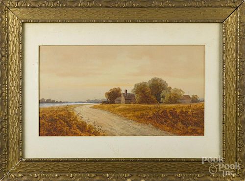 George Essig (American 1838-1926), watercolor landscape, signed lower right, 12'' x 22''.