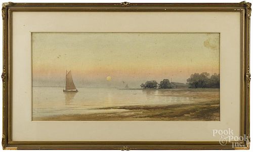 George Essig (American 1838-1926), watercolor coastal scene, signed lower right, 10'' x 22''.