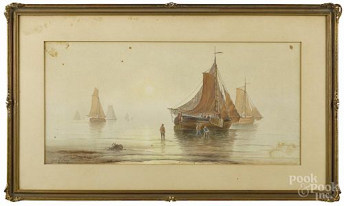 George Essig (American 1838-1926), watercolor coastal scene, signed lower left, 12'' x 24''.