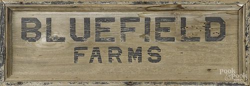 Painted sign for Bluefield Farms, early 20th c., 12 3/4'' x 37 1/2''.
