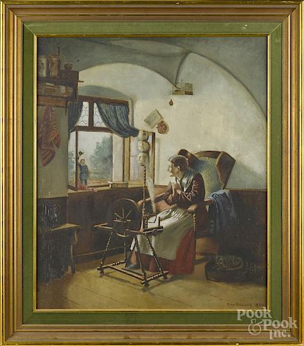American oil on canvas interior scene, signed H. Von Brawer 1890, 28'' x 24''.