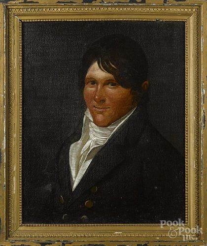 Oil on canvas portrait of a gentleman, ca. 1840, 21'' x 17''.