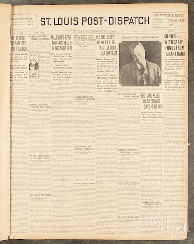 St. Louis Post Dispatch, bound newspaper for June 1930, 21 1/2'' x 17 1/2''.