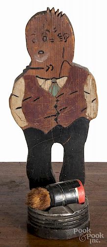 Painted pine figure of Jiggs shoe polish brush holder, 20th c., 11 1/2'' h.