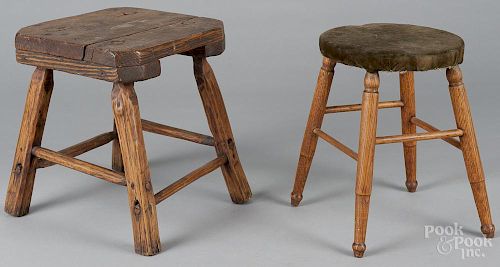 Two primitive stools, 19th c., 11 1/2'' h.