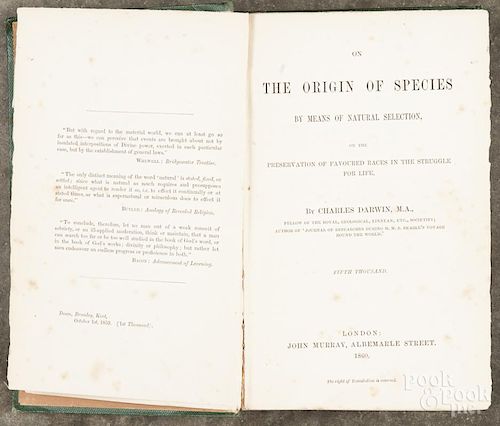 Charles Darwin, Origin of Species, by Means of Natural Selection, Second Edition, Second Issue, 1860.