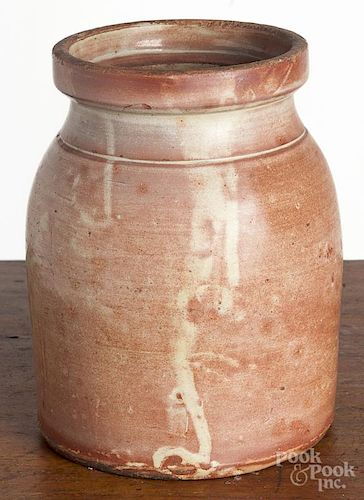 New England redware jar, 8 1/4'' h.