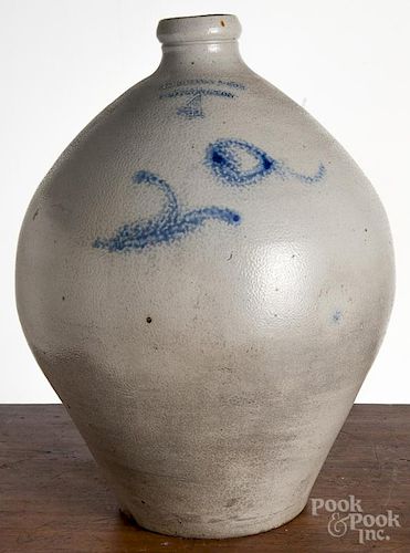 Vermont four-gallon stoneware ovoid jug, 19th c., impressed L. Norton & Son Bennington