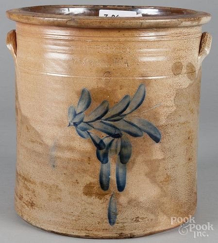 Pfaltzgraff six-gallon stoneware crock, 19th c., impressed The P.S. Co. York, PA