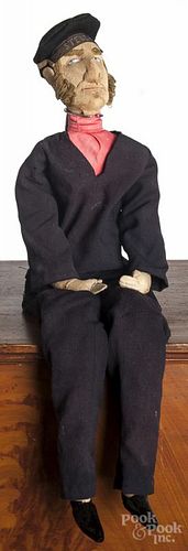 French cloth sailor doll, ca. 1900, with a hat, inscribed Stella, 32'' h.