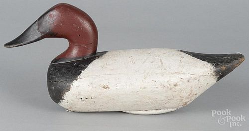 Carved and painted canvasback duck decoy, early 19th c., attributed to Samuel Barnes, 15 1/2'' l.