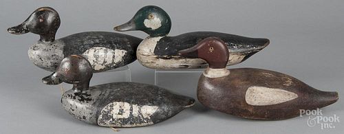Four carved and painted duck decoys, early/mid 20th c., two initialed AG, largest - 15'' l.