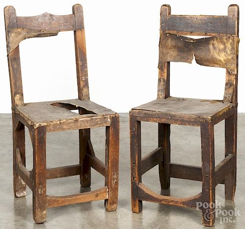 Three Southwest chairs, 19th c., with hide upholstery.