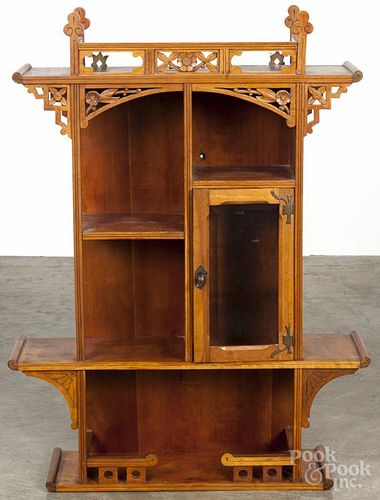 Aesthetic movement cherry hanging cabinet, ca. 1900, 39'' h., 29'' w.
