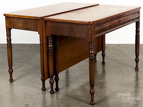 Pair of Sheraton cherry and mahogany drop leaf pier tables, early 19th c., 29'' h., 45'' w.