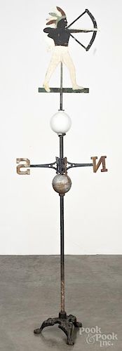 Painted sheet iron Native American Indian weathervane, 20th c., with directionals