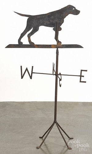 Sheet iron setter weathervane, 20th c. with directional's and a stand, 53 1/2'' h.