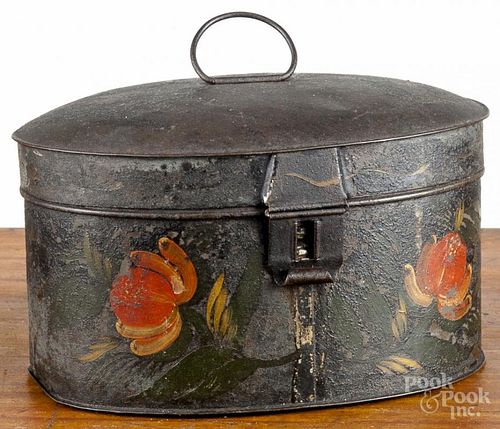 Three toleware dome lid boxes, 19th c., retaining their original polychrome decoration