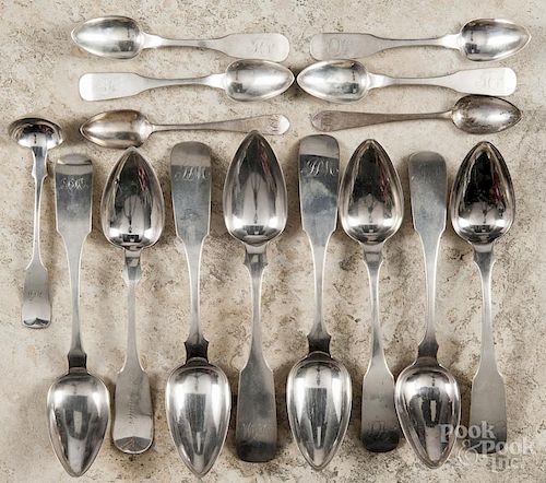 Pennsylvania coin silver spoons, to include examples by R. & W. Wilson, M. Avise, Watson & Hildeburn