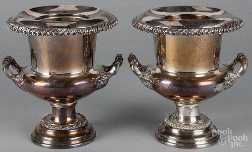 Pair of silver-plated wine coolers, 20th c., 11'' h.