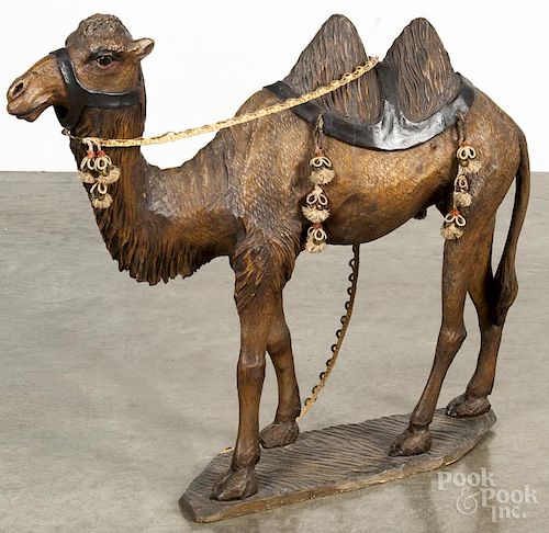 Large carved figure of a camel, ca. 1900, 27'' h.