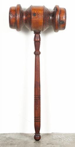 Massive turned pine gavel, ca. 1900, probably from a lodge or fraternal organization, 39'' l.