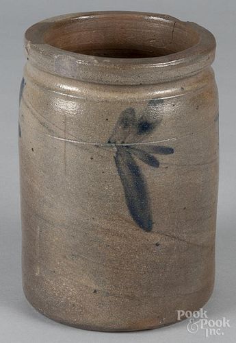 Pennsylvania stoneware jar, 19th c., with cobalt foliate sprays, 8 1/4'' h.