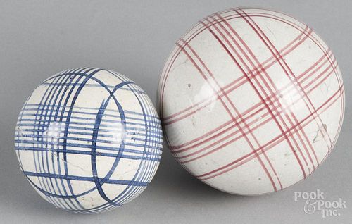 Two carpet balls, ca. 1900, 3 1/4'' dia. and 2 3/4'' dia.