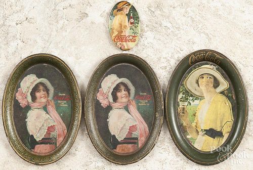Three tin litho Coca-Cola tip trays, two from 1914 and one from 1920, 6'' l. and 6 1/4'' l.