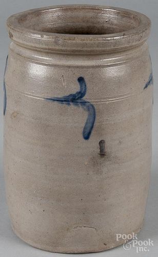 Pennsylvania one-gallon stoneware jar, 19th c., with cobalt foliate sprays, 10 1/2'' h.