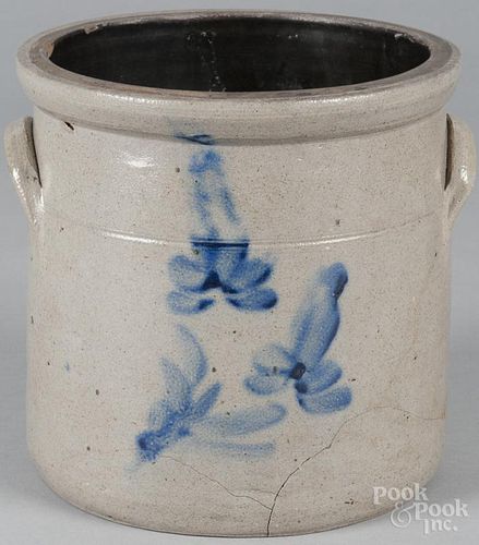 Pennsylvania stoneware crock, 19th c., with cobalt floral decoration, 7 3/4'' h.