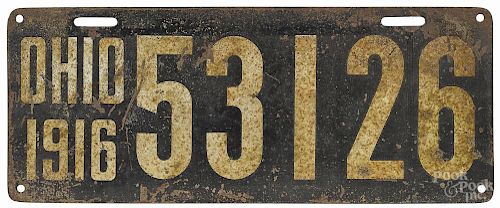 1916 Ohio license plate, 13 1/2'' w.
