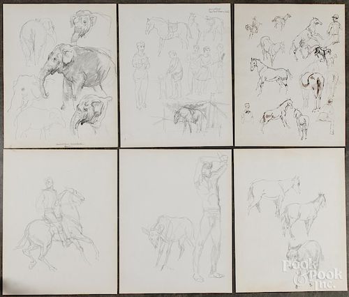 Henry Clarence Pitz (American 1895-1976), six ink and pencil illustrations, animal studies