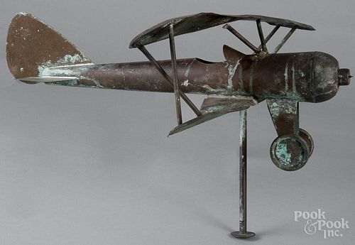 Copper airplane weathervane, mid 20th c., 22'' l.