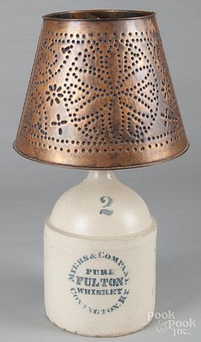 Kentucky stenciled two-gallon stoneware jug, ca. 1900, inscribed Myers & Company Pure Fulton