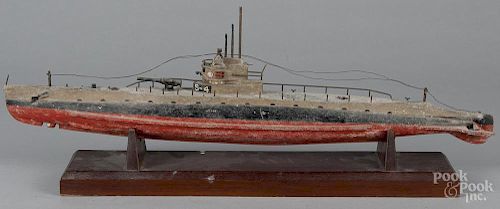 Painted white metal model of a USS S-4 submarine, mid 20th c., 26 1/4'' l.