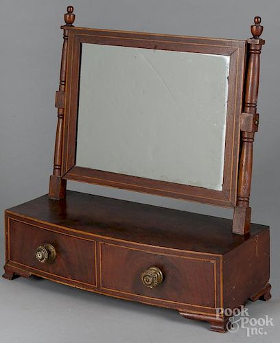 New England Sheraton mahogany shaving mirror, ca. 1820, 18'' x 16 1/2''.