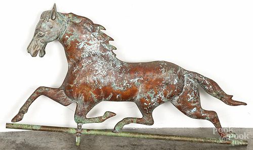 Full-bodied copper running horse weathervane, mid 20th c., with a cast head, 18 1/2'' h., 33'' w.