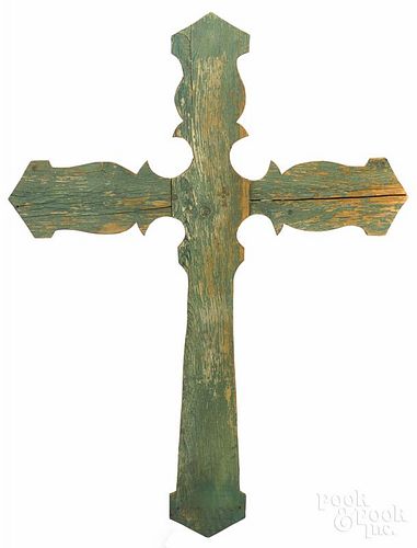 Carved and painted pine cross, early 20th c., 48'' x 36''. Provenance: DeHoogh Gallery, Philadelphia.