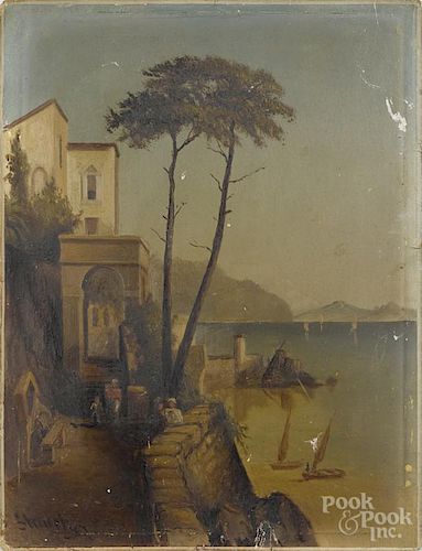 Alexander Stuart (American 1831-1898), oil on board coastal scene, signed lower left, 12'' x 9''.