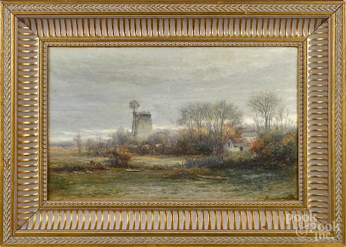 Hendrick Kruseman van Elten (American 1829-1904), oil on canvas landscape with a windmill, signed