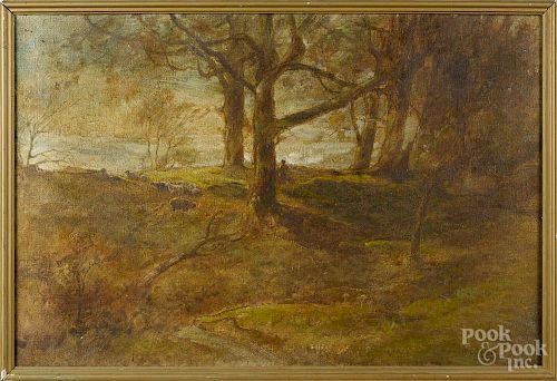 Oliver Hall (American/British 1869-1957), oil on canvas landscape, titled Bardsea Forest, signed